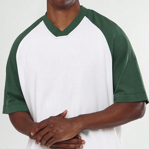 Oversized Camiseta <b>White</b> and Dark Green Raglan T-Shirt with O-Neck Soft Casual Short Sleeve <b>Tee</b> 100% Cotton Anti-Pilling Formal - Product Image 1