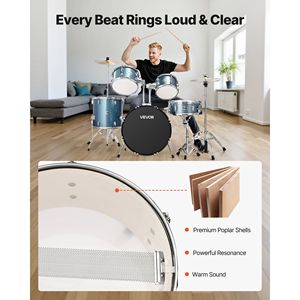 Juego de Batería Junior de 5 Piezas y 22 Pulgadas para Principiantes, con Trono Ajustable, Platillos y Baquetas para el Aprendizaje Musical de Niños - Product Image 3