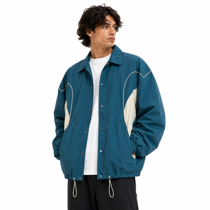 Distressed Nylon <b>Coach</b> Jacket Retro Skate Style Oversized Fit Snap Button Streetwear Windbreaker Low MOQ Custom Printing Service - Product Image 4