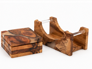 Luxury Handmade Eco-Friendly Durable Olive <b>Wood</b> and Epoxy Resin Coaster Set with Wooden Holder for Home Decor - Product Image 4