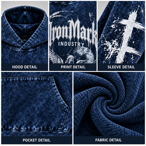 เสื้อฮู้ดดี้ผู้ชายทรงโอเวอร์ไซส์ ยี่ห้อ Iron Mark Industry ผ้าเฟรนช์เทอร์รี่ 330 กรัม ซิปหน้า ล้างสีแบบแอซิดวอช ลายพิมพ์สตรีทแวร์ ผ้าคอตตอนผสมคุณภาพพรีเมียม - Product Image 6