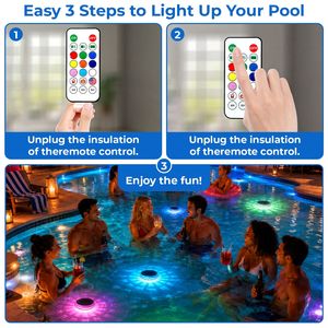 Lumière solaire flottante pour piscine avec télécommande, 12 modes d'éclairage, 3 réglages de minuterie, étanche IPX7 - Product Image 6