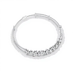 Conjunto de Pulsera de Diamantes Cultivados en Laboratorio a Precios Accesibles, Corte Mixto, Oro Blanco Sólido de 18 Quilates, Bañado en Rodio, Estilo Minimalista, Ideal para Regalo, Fiestas y Uso Diario - Product Image 1