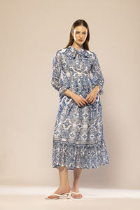 Vestido Largo Azul Estampado de Manga Larga, Diseño de Moda, Vestido Casual de Fiesta para Mujer, Disponible a Precio de Mayoreo - Product Image 2