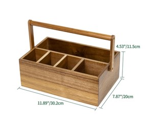 Acacia Wood Cutlery Organizer <b>Caddy</b> with Handle Rustic Flatware Storage Box for <b>Kitchen</b> Counter Dining Table Picnic and Buffet - Product Image 2