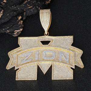 Colgante Personalizado ZION M Iced Out, Chapado en Plata, Joyería Hip Hop, Moissanita VVS, Pieza Destacada, Brillo para Fiestas - Product Image 1
