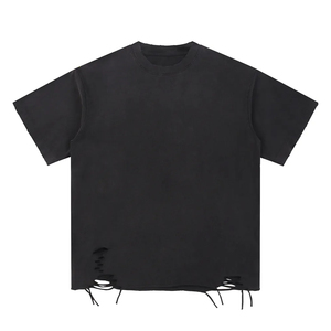 เสื้อยืดโอเวอร์ไซส์สีดำฟอกกรดคุณภาพสูงสำหรับผู้ชาย ผ้าฝ้าย 100% เนื้อหนา คอกลม สั่งทำได้ - Product Image 5