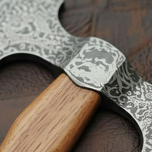Damascus Steel Double Head <b>Axe</b> Custom Crafted Pattern Steel Tool For Outdoor Work And <b>Camping</b> Double Head <b>Axe</b> - Product Image 5