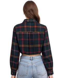 เสื้อเชิ้ตผู้หญิงสีเขียวเข้มลายสก็อตแบบครอป แขนยาว ติดกระดุม สไตล์ลำลอง แฟชั่นทันสมัย รับผลิตตามแบบ (OEM) - Product Image 2