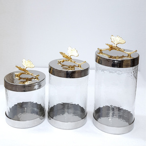 Wholesale Factory Food Grade Airtight Glass Jar Spice Sealable <b>Decorative</b> Glass Canister with Golden Flower - Product Image 1