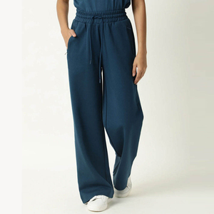 Women High Waist Solid Canvas <b>Flared</b> Track Pants Elastic Pockets Drawstring 100% Cotton Eco-Friendly Winter <b>Leggings</b> Casual - Product Image 5