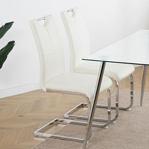 Sedie da Pranzo Moderne in Ecopelle con Gambe in Metallo Cromato, Sedia Imbottita per Soggiorno con Design del Sedile Imbottito - Product Image 2