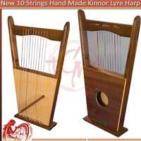 Handmade Rosewood 10 String Lyre Harp, King David Musical Instrument (Bag, Key, Extra Strings)