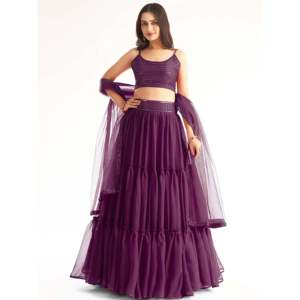 Evening Wear Lehenga in Lovely Purple Georgette with <b>Sequins</b> Choli - Product Image 1