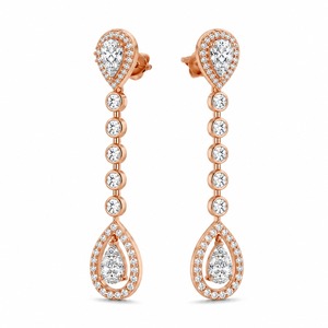 Pendientes de Oro Rosa con Diamantes en Forma de Pera, Joyería de Lujo para Mujer, Engaste de Garra, Chapado en Oro de 18K, Certificado IGI - Product Image 5