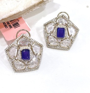 Dazzling Geometric <b>Stud</b> Earrings With Red Crystal And Rhinestones Antique <b>Silver</b> Plated For Women Party Wear Vintage Style - Product Image 4