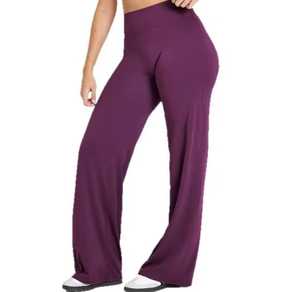 High Waist Full Length <b>Flared</b> <b>Leggings</b> Solid Color Stretch Knitted Women's Pants All Seasons Style - Product Image 1