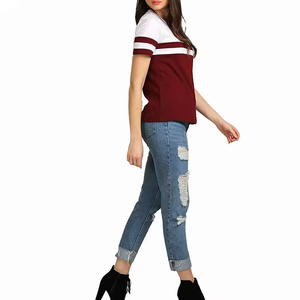 Camiseta Casual de Manga Corta con Cuello Redondo, Tejida, con Bloques de Color en Contraste y Rayas, Corte Regular - Product Image 5