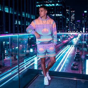 Ensemble veste coupe-vent imperméable et short – Survêtement d'été personnalisé en nylon léger avec sweat à capuche et pantalon de jogging - Product Image 2