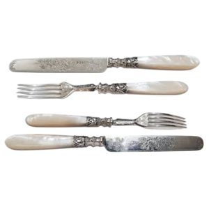 Antique Victorian Mother Of Pearl <b>Handled</b> Forks Vintage Dessert Fruit Cutlery Flatware Utensil Ornate Sheffield Style Silverware - Product Image 5