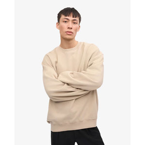 Sudadera de Cuello Redondo Extra Grande para Hombre, Color Sólido, Minimalista, Tejida, Corte Regular, para Otoño, Beige, de Algodón - Product Image 4