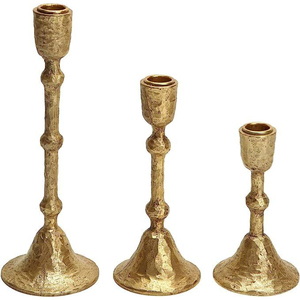 Ensemble de 3 chandeliers modernes en aluminium doré, élégants supports à bougies en métal pour centres de table de mariage au meilleur prix - Product Image 3