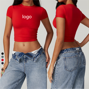 Women Slim Fit Baby Tee Custom Logo Cotton T Shirt Short Sleeve Casual Streetwear Y2K Fitted <b>Top</b> - Product Image 1