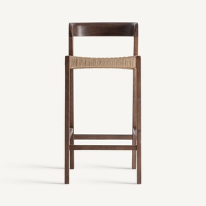 Tabouret de bar en teck de qualité supérieure avec siège en tissu doux et dossier incurvé, chaise moderne de luxe pour café, restaurant et hôtel - Product Image 2