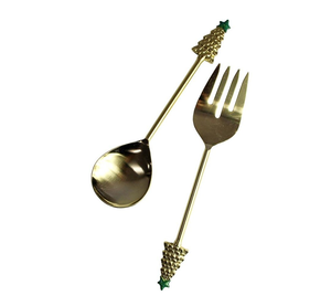 Ensemble de saladiers en laiton avec poignée en forme de sapin de Noël, finition polie miroir, design unique - Product Image 1