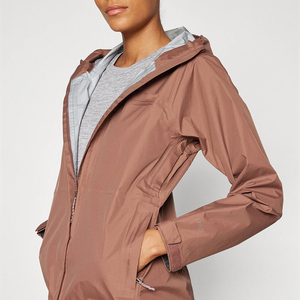 Chaqueta Cortavientos con Capucha para Mujer, Color Sólido, Cierre de Cremallera, Estilo Utilitario Otoñal, Manga Larga, Largo Regular - Product Image 4