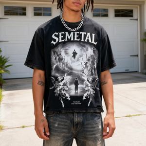 T-shirts Oversize Graphiques Vintage Streetwear en Coton Lourd, Impression Personnalisée, 100% Coton, Délavé à l'Acide, Coupe Boxy Courte pour Homme 2026 - Product Image 6