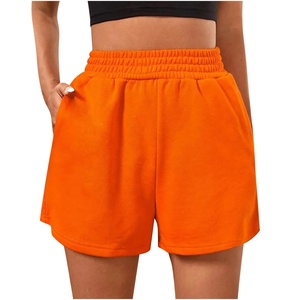 Shorts de sport décontractés pour femmes, taille régulière, grande taille, taille mi-haute, anti-plis, 100 % coton, taille élastique - Product Image 1