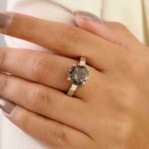 100% Natural Smoky <b>Quartz</b> Shape <b>Ring</b> 925 Sterling Silver Rhodium Plated Prong Setting Luxury Wedding Party Gift OEM/ODM - Product Image 4