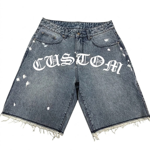 Custom Denim <b>Shorts</b> <b>Men</b> Vintage Washed Distressed Frayed Hem Streetwear <b>Jean</b> <b>Shorts</b> Summer Casual Bulk Wholesale - Product Image 1