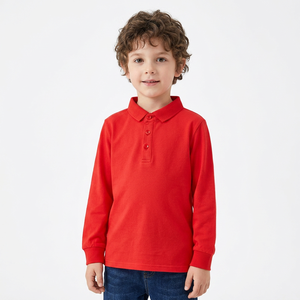 Camisa Polo de Manga Larga para Niños, Color Rojo Sólido, Estilo Casual, 100% Algodón Tejido, Uniforme Escolar, Uso Diario, Hecho en Bangladesh - Product Image 3