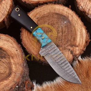 Cuchillo de caza de hoja fija de acero de Damasco RB Knives, punta de cuchillo tipo Drop Point, mango de resina, funda de cuero, 8 pulgadas, grado industrial/DIY RB-H549 - Product Image 2