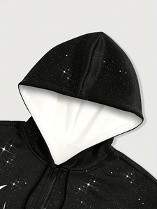 Premium Streetwear Black Rhinestone Crown Graphic Full Zip Hoodie Oversized Thick Fleece Sweatshirt Unisex Factory Direct Wholes - Product Image 4