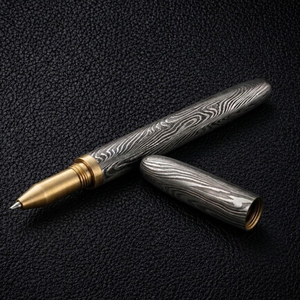 Custom Handmade Damascus Steel Tactical <b>Pen</b> with <b>Refillable</b> Ink Cartridge Precision Machined Metal Body Screw Cap and Premium - Product Image 3