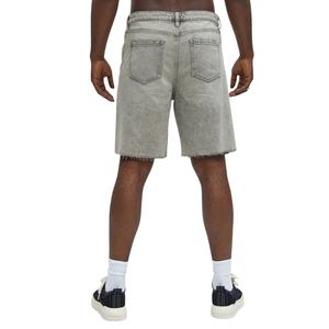 Shorts en jean délavé gris clair pour homme, déchirés et délavés, ourlet brut, décontracté, cinq poches, coupe droite, streetwear d'été, 100% coton, taille moyenne - Product Image 2