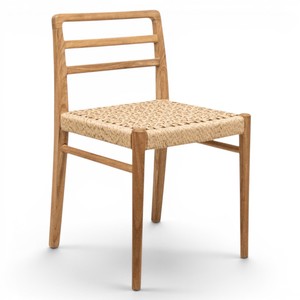 Silla de Comedor de Madera de Teca Sólida Estilo Japandi al por Mayor con Asiento de Cuerda Tejida, Silla Nórdica Minimalista para Proyectos de Restaurantes y Hoteles, Fabricante - Product Image 1