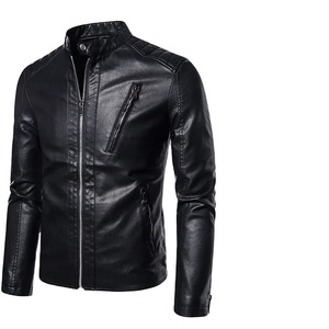 Chaqueta blanca de cuero para motocicleta de invierno para hombre, ropa de calle informal de moda sólida a prueba de viento con cuello levantado para lona de primavera - Product Image 4