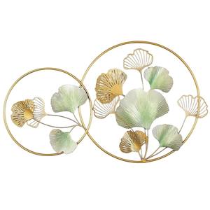 Décoration murale créative en métal en forme de feuille de Ginkgo, peinte à la main, dorée et verte, écologique, moderne, naturelle, pour la maison, décoration de mariage, salon - Product Image 1