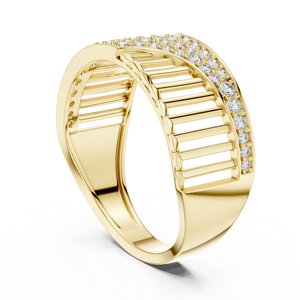 Anillo de banda ancha cruzada de lujo con diamantes certificados IGI y engaste pavé para mujer, chapado en oro de 18K con acabado en oro amarillo y rosa. - Product Image 3