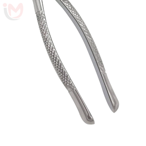 Pinzas manuales para extracción dental con agarre ergonómico y patrón en inglés para molares superiores - Product Image 3
