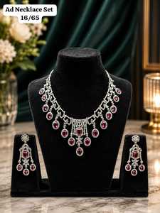 Parure de bijoux de mariée en zircon rose pour femme, collier et boucles d'oreilles, en laiton plaqué rhodium et acier inoxydable, style classique pour mariage, micro-pavé - Product Image 5