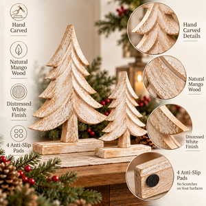 Bestseller White Christmas Trees Set of 2 Figurines for <b>Shelf</b> <b>Mantel</b> Table Decoration Handmade Mango <b>Wood</b> Decor Wholesale - Product Image 3