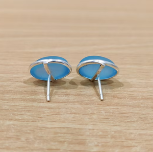Pendientes de tuerca de calcedonia acuática con engaste de bisel de plata de ley 925, minimalistas, para uso diario, unisex - Product Image 3