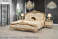 Lit de Luxe Traditionnel Royal Maharaja en Bois de Teck Massif Sculpté à la Main, Taille King, Pliable, Réglable et Personnalisable avec Rangement Intégré pour Chambre à Coucher