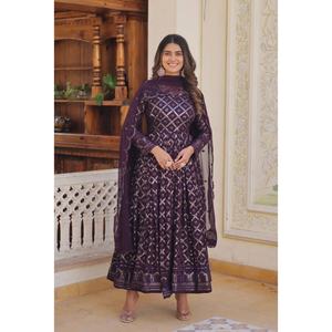 Conjunto de Vestido ANARKALI de Georgette con Bordado de Lentejuelas y Duppatta para Mujeres Indias y Pakistaníes para Ocasiones Especiales - Product Image 1