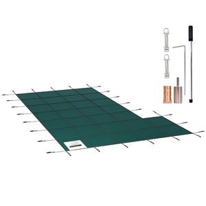Copertura di Sicurezza Rettangolare per Piscina Interrata in PVC 18 x 34 Piedi, Copertura Invernale con Gradino Sinistro, Rete in PP ad Alta Resistenza con Triplo Cucito - Product Image 1